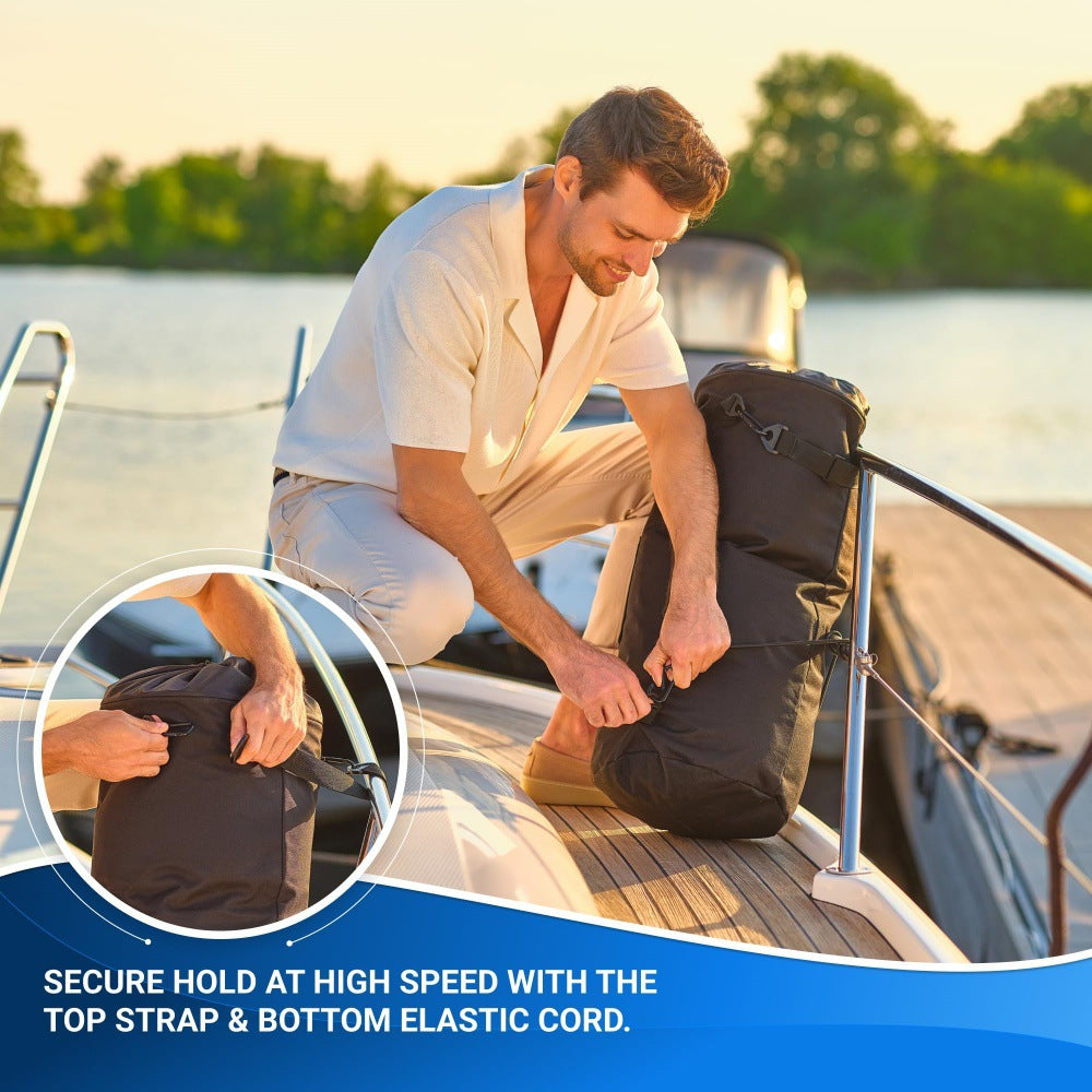 ボート用 折りたたみ式ダストボックス 10ガロン（ブラック）｜防水・防臭仕様／ごみ袋1ロール付属／高い固定力